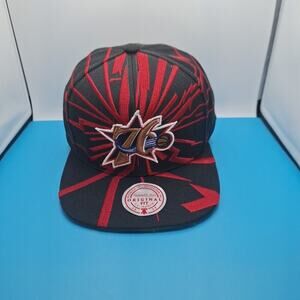 Philadelphia 76ers Earthquake SnapBack Hat Cap Mitchell And Ness Black
